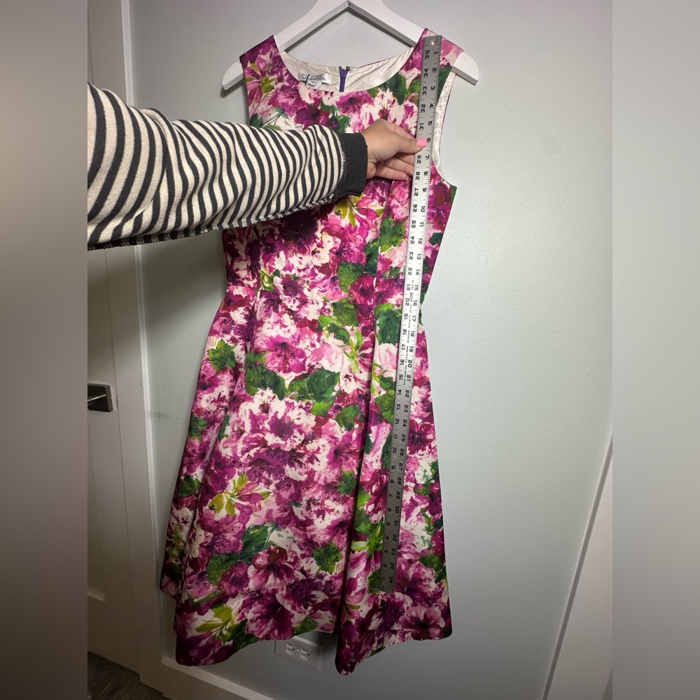 Oscar de la Renta Silk Floral Party Poplin Fit & Flare Cocktail Midi Dress Sz 8 - Picture 11 of 16